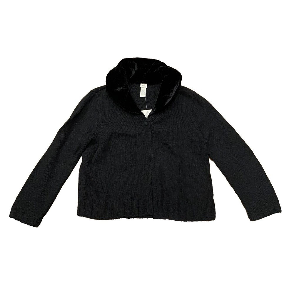 J Jill Sweater Womens Large Black Cotton Silk Collared One Button Cardigan New